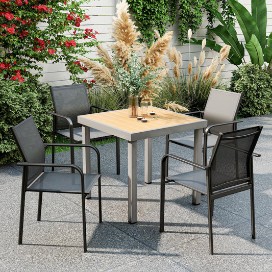 Stackable Patio Chairs Set of 4, Outdoor Dining Chairs with 20" Deep Seat, All Weather Breathable Mesh, Armrests – Black