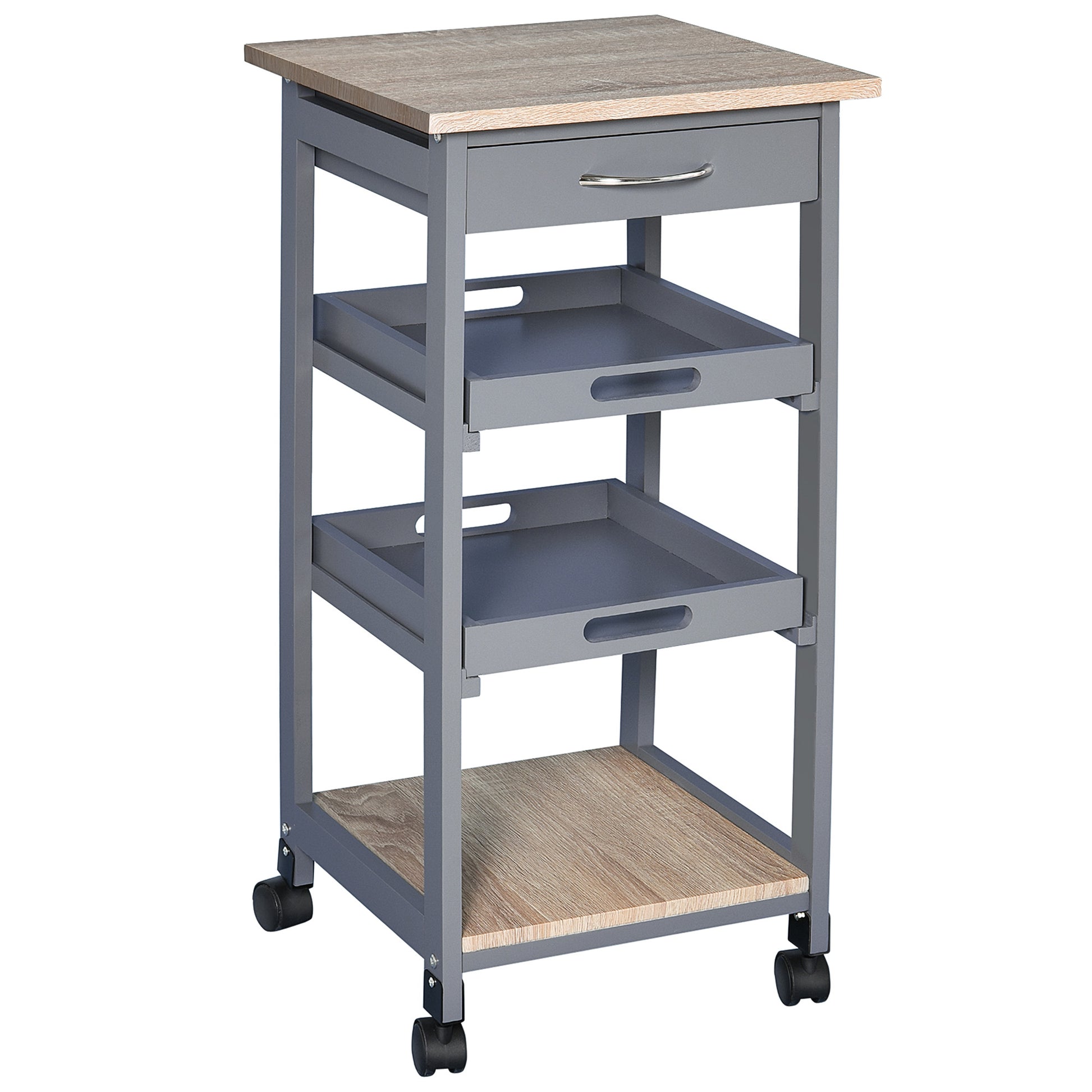 HOMCOM Kitchen Island Rolling Trolley Grey Utility Cart