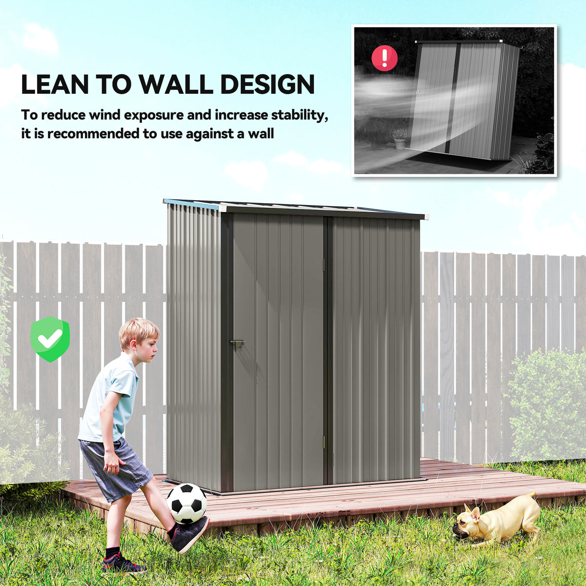 5' x 3' Outdoor Storage Shed, Steel Garden Shed with Single Lockable Door, Tool Storage Shed for Backyard – Grey