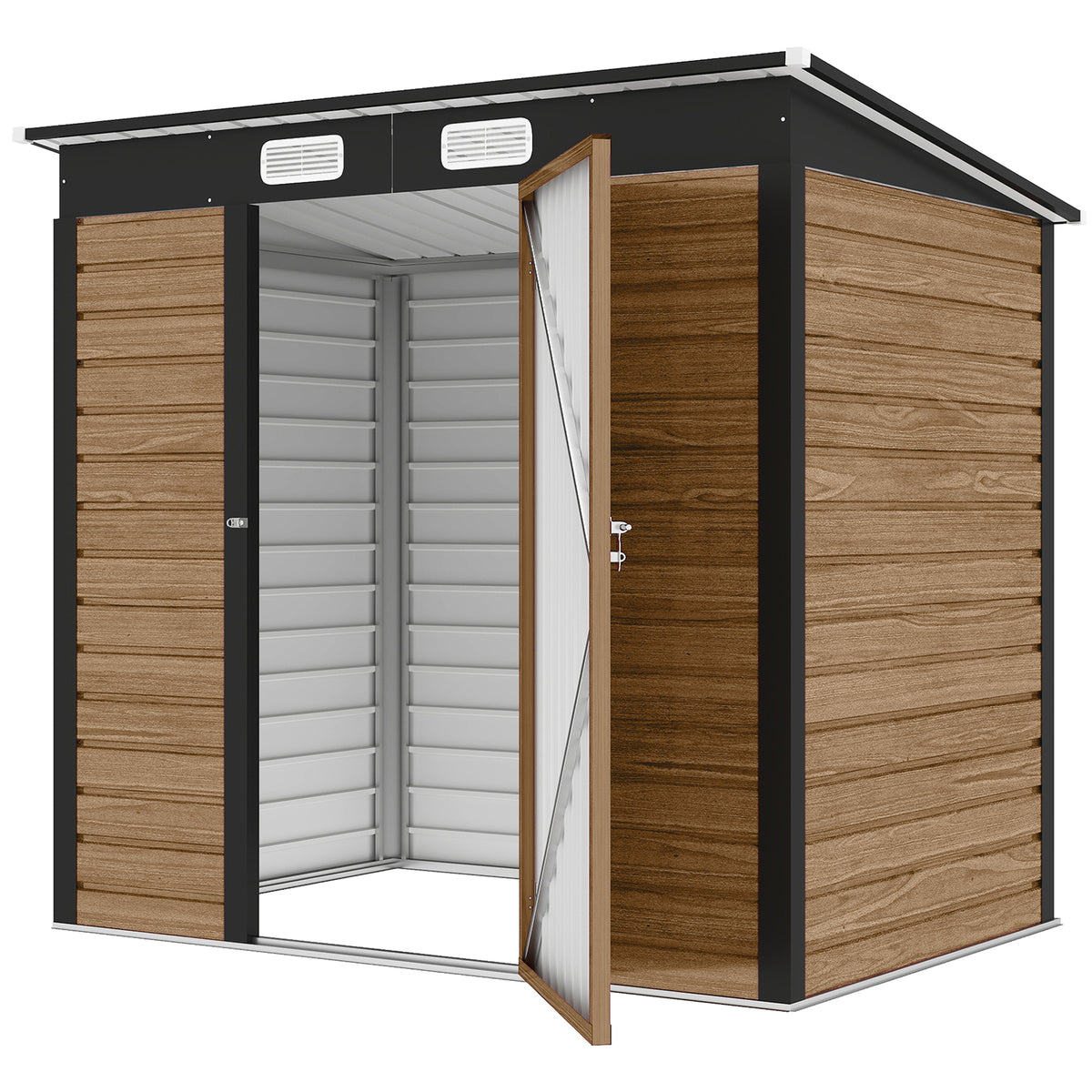 6 x 4FT Galvanized Garden Storage Shed, Metal Outdoor Shed with Double Doors and 2 Vents – Teak