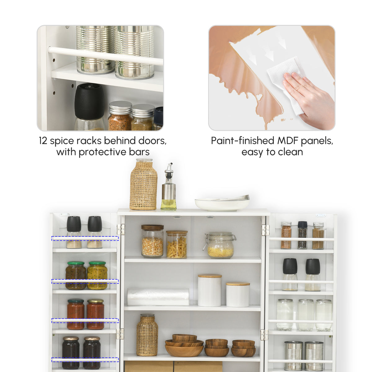 2-Door Kitchen Pantry Cabinet with 5-tier Shelving – 24"W x 41"H