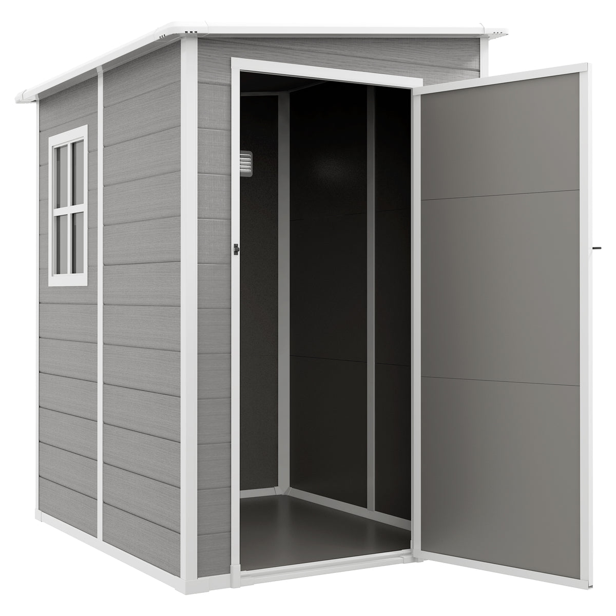 4'x5' Garden Storage Shed, Lean to Shed, Lockable Garden Tool Storage House with Window, Vent – Grey