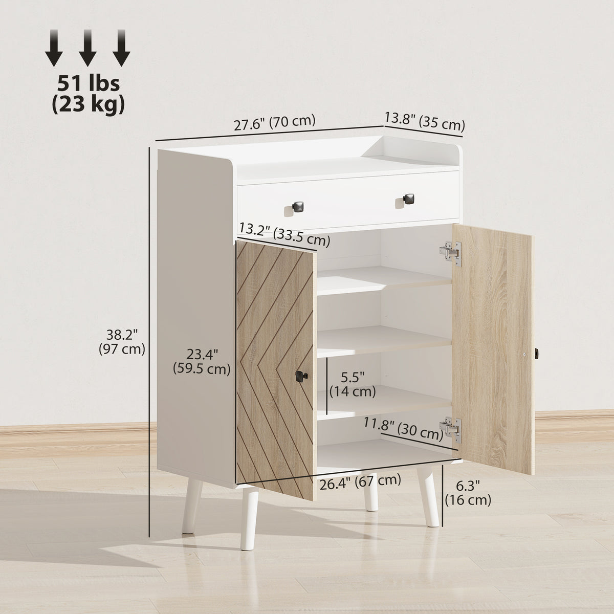 Modern Entryway Shoe Cabinet with Adjustable Shelves – 28"W x 38"H
