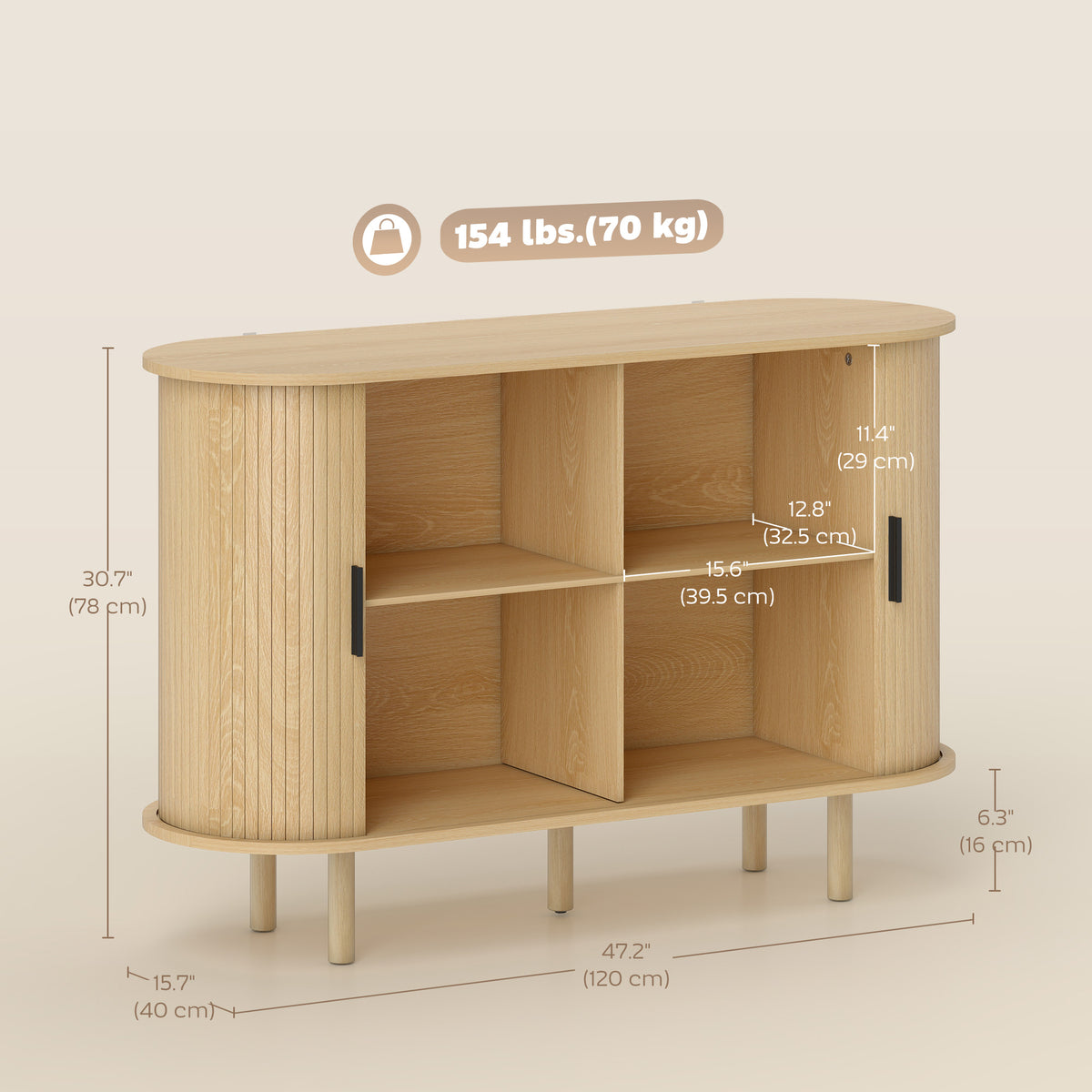 Buffet Cabinet with Tambour Sliding Doors – 47"W x 31"H