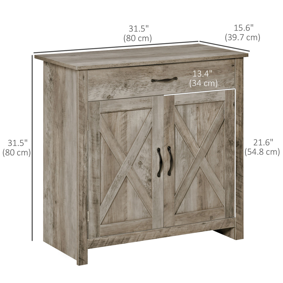 Farmhouse Sideboard Buffet Cabinet with Barn Doors – 32"W x 32"H