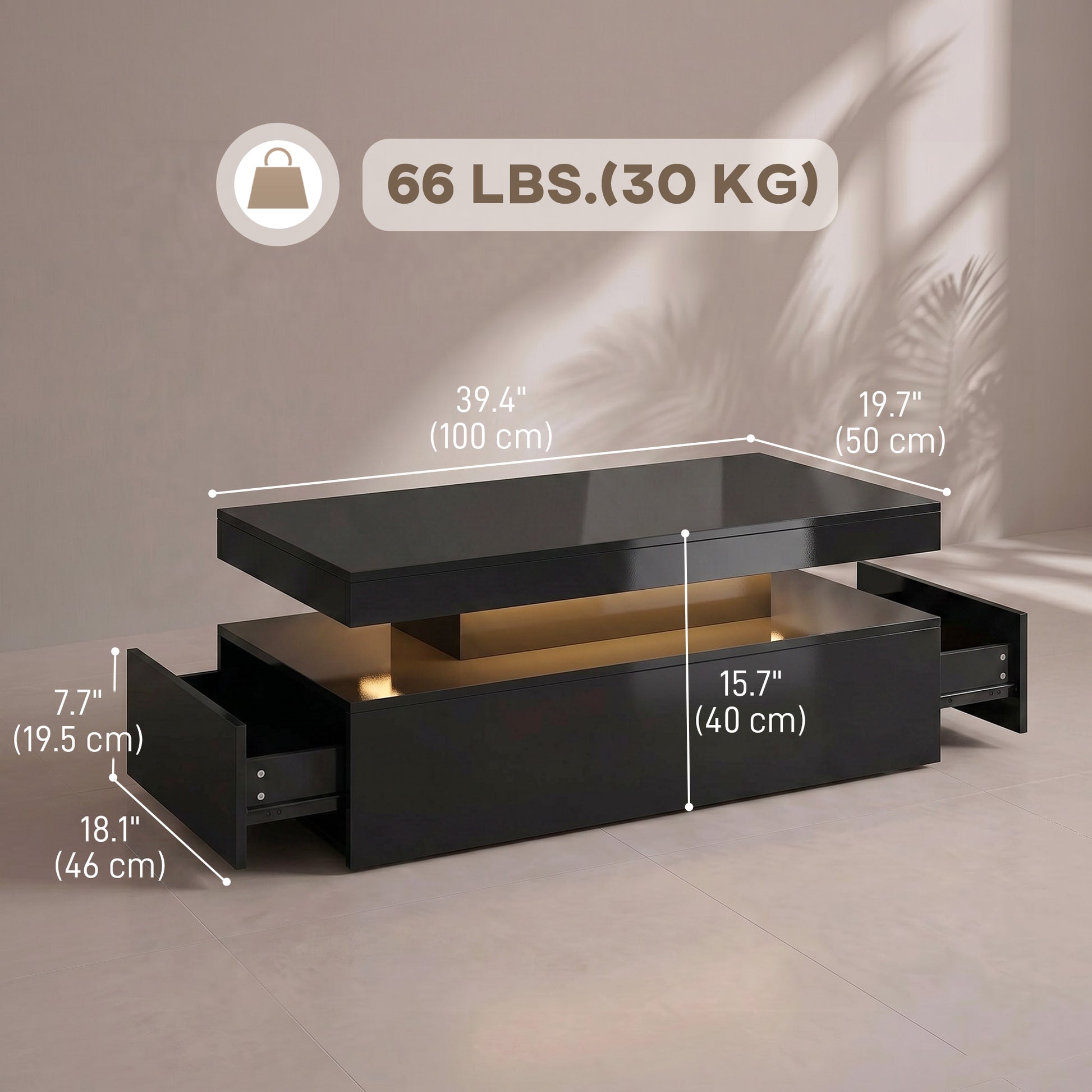 HOMCOM LED Coffee Table High Gloss Black