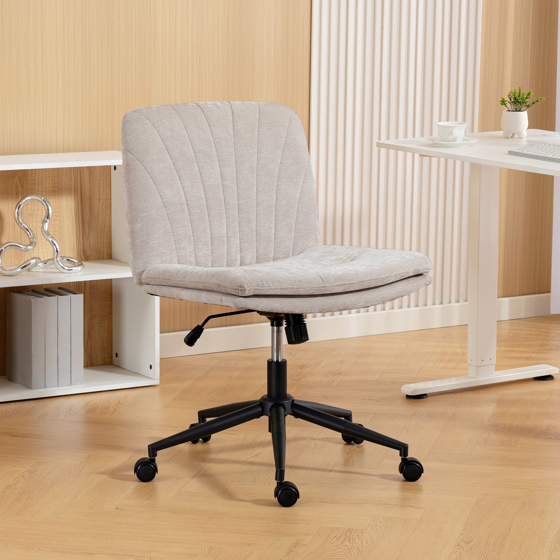 HOMCOM Wide Armless Criss Cross Office Chair: Adjustable Height, Tilting, Swivel, Beige