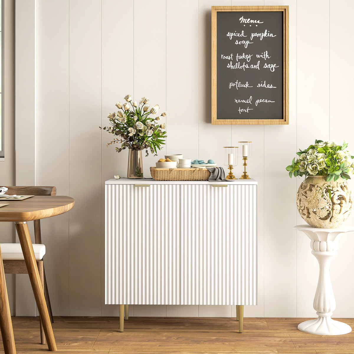 Sideboard Buffet Cabinet with Adjustable Shelves and Metal Legs – 32"W x 32"H