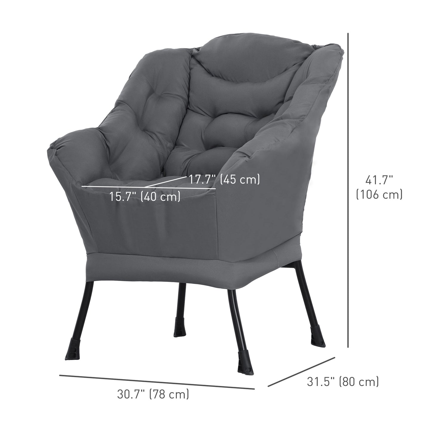 HOMCOM Modern Grey Accent Chair Armchair Side Pockets Steel Legs