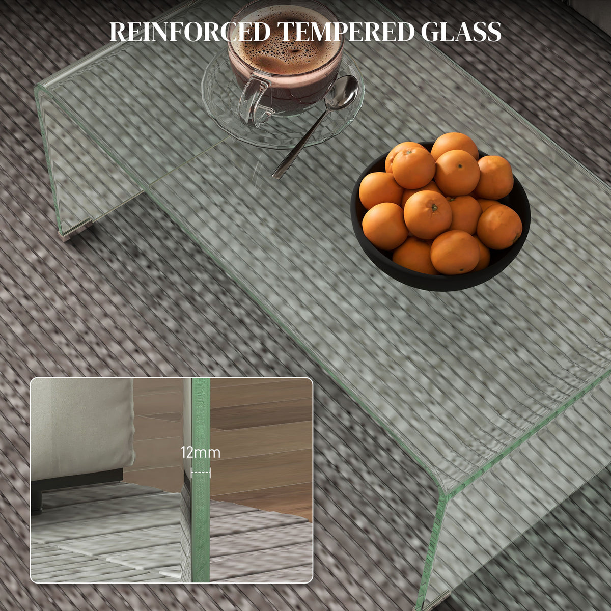 Clear Glass Coffee Table with Safe Rounded Edges