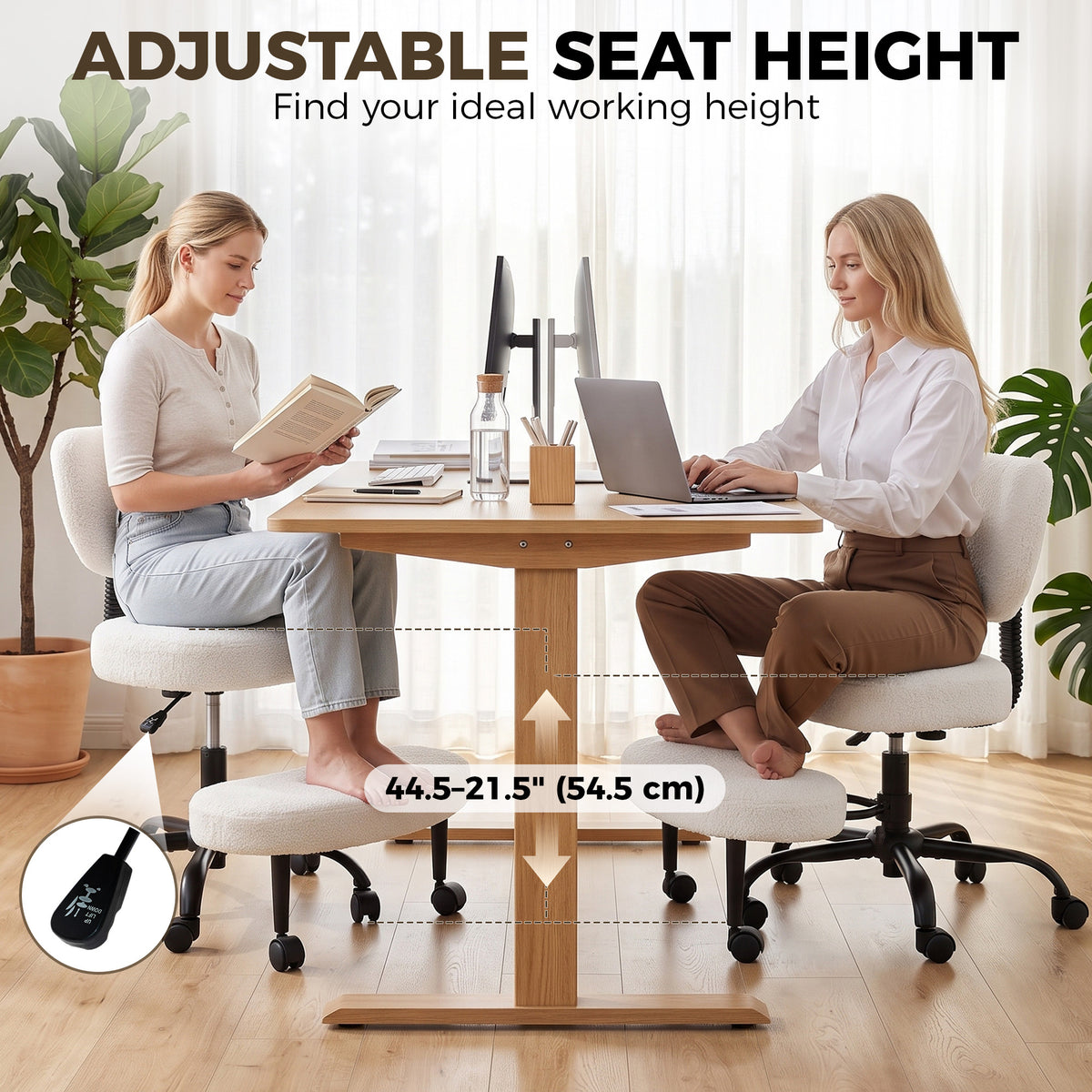 Ergonomic Cross Legged Office Chair with Removable Footrest, Cream