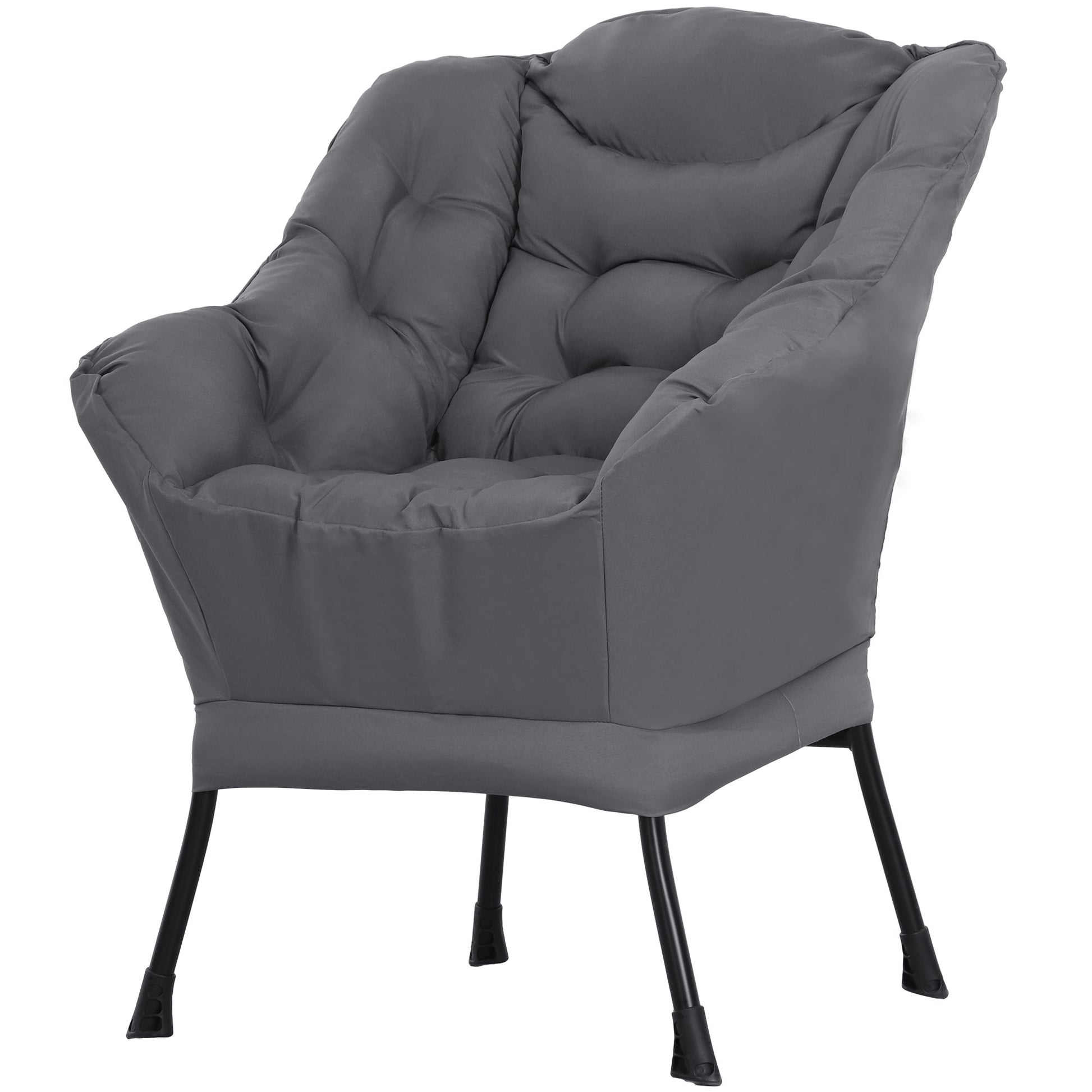 HOMCOM Modern Grey Accent Chair Armchair Side Pockets Steel Legs