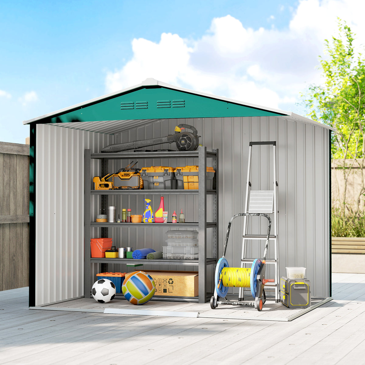 8' x 6' Outdoor Storage Shed, Metal Garden Tool Storage House with Lockable Sliding Doors and Vents
