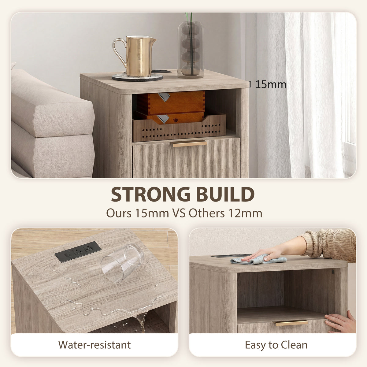 Nightstands with Charging Station, 2 Drawers and Shelf, Set of 2 – 16"W x 24"H