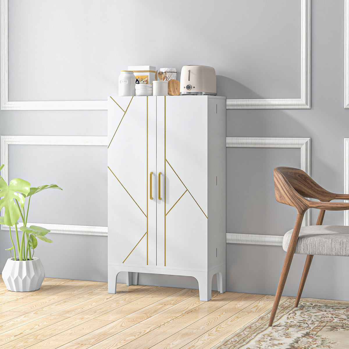 2-Door Kitchen Pantry Cabinet with 4-tier Shelving – 24"W x 44"H