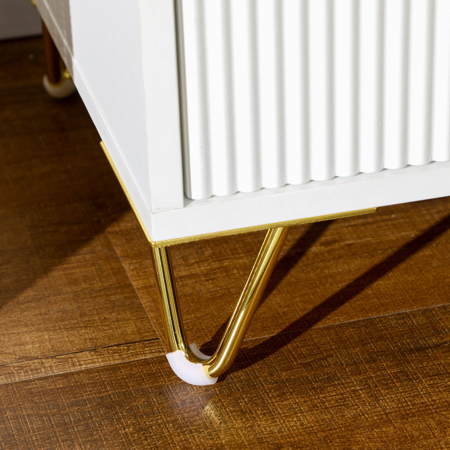 Modern White Nightstand Bedside Table with 2 Storage Drawers, Gold Metal Legs
