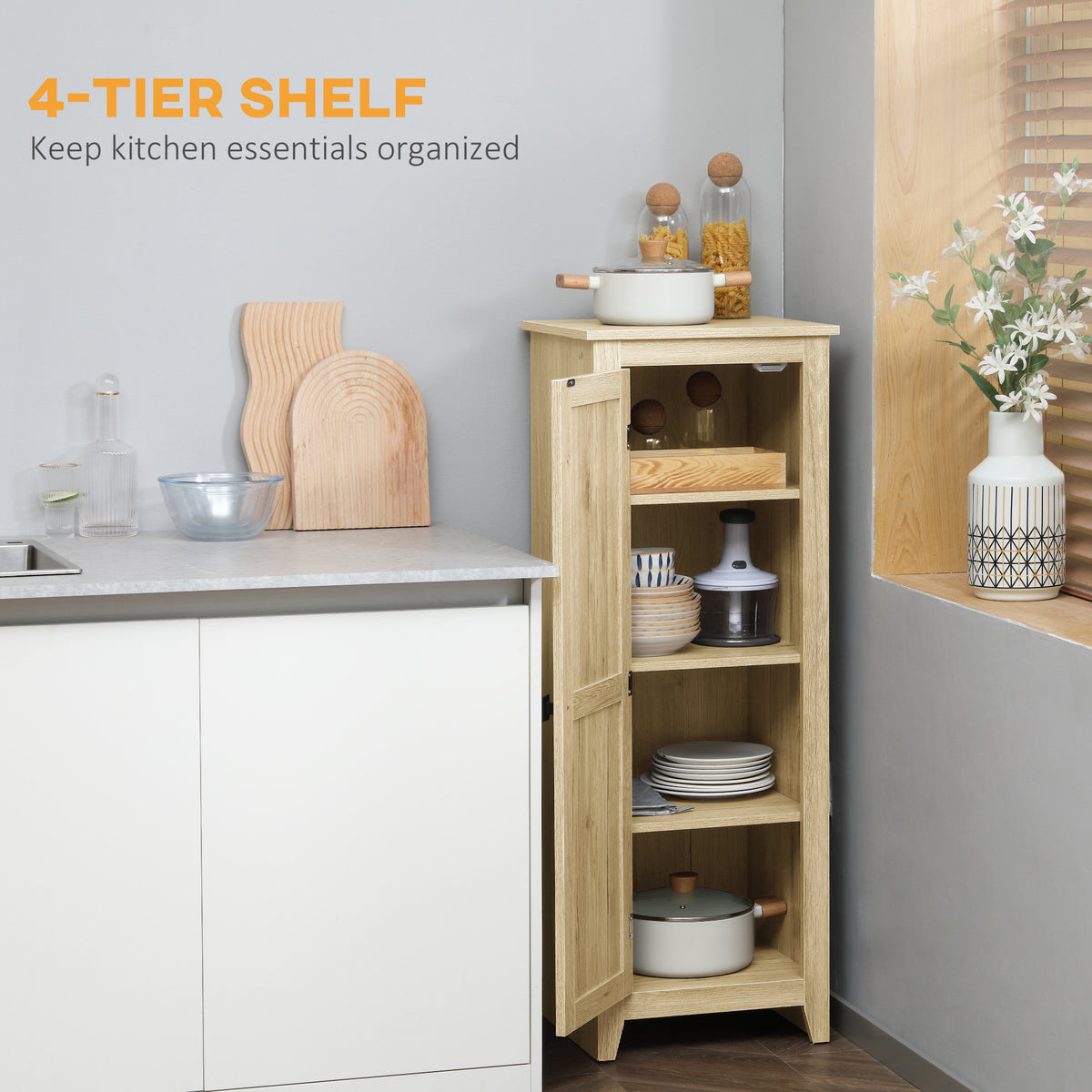 Farmhouse Kitchen Pantry Storage Cabinet with Barn Door – 17"W x 48"H
