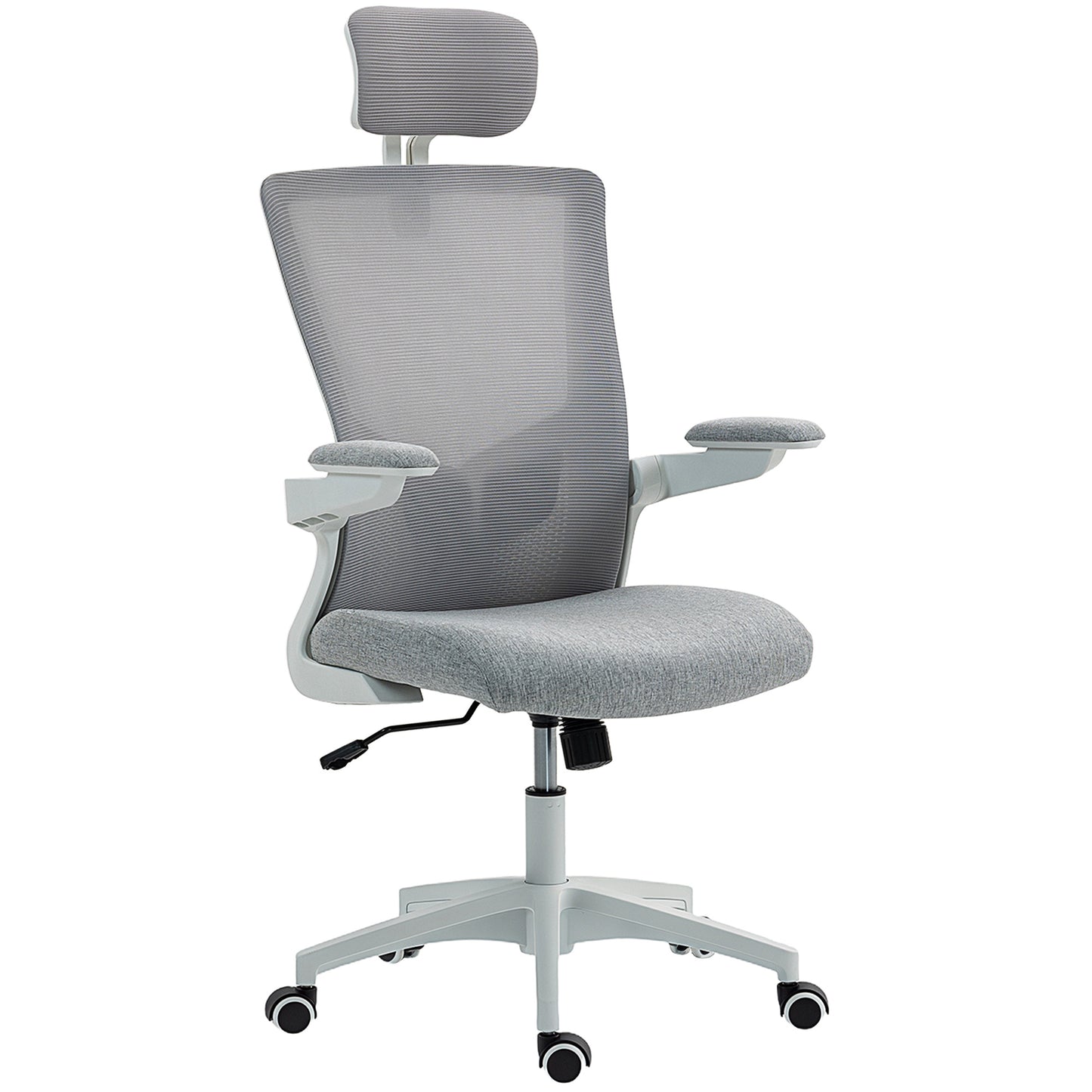 HOMCOM Ergonomic Grey Mesh Office Chair, Adjustable Lumbar, Headrest, Flip-Up Armrests