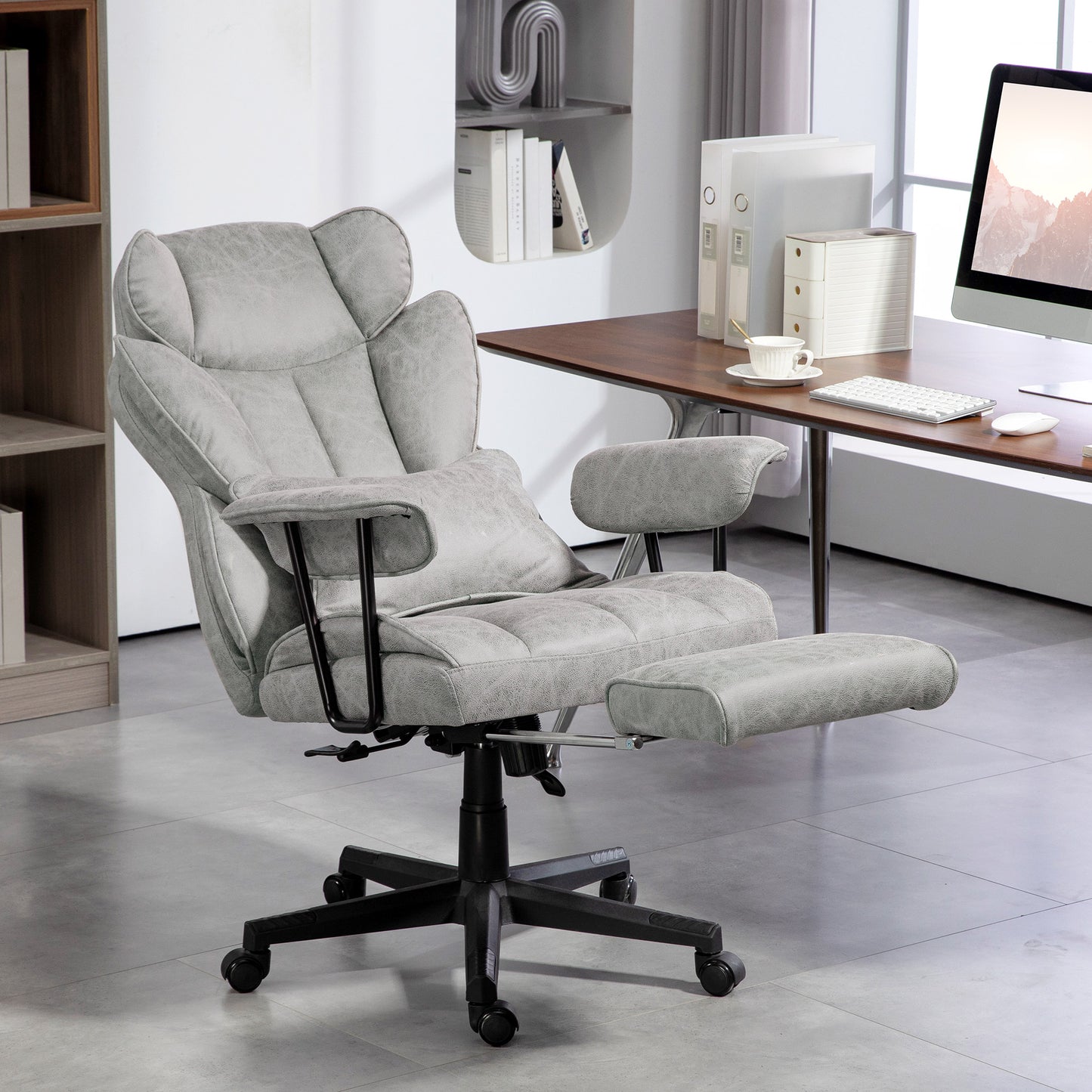 HOMCOM Executive Office Chair with Footrest, High Back, Lumbar Support, Grey