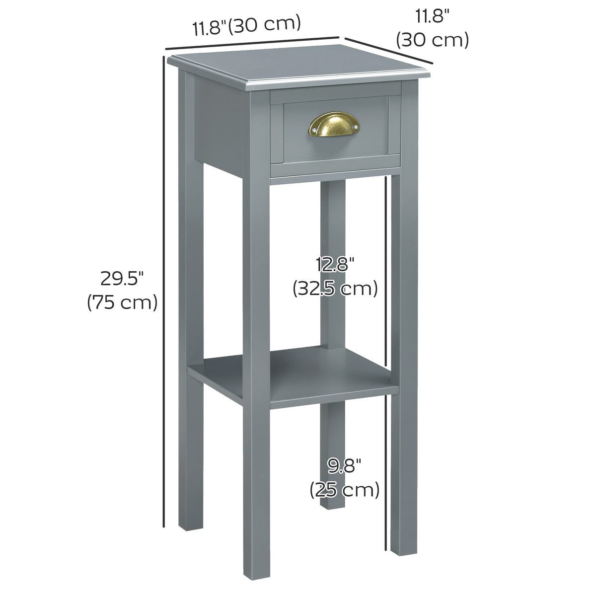 Tall Narrow 2-Tier Nightstands, Set of 2 – 12"W x 30"H