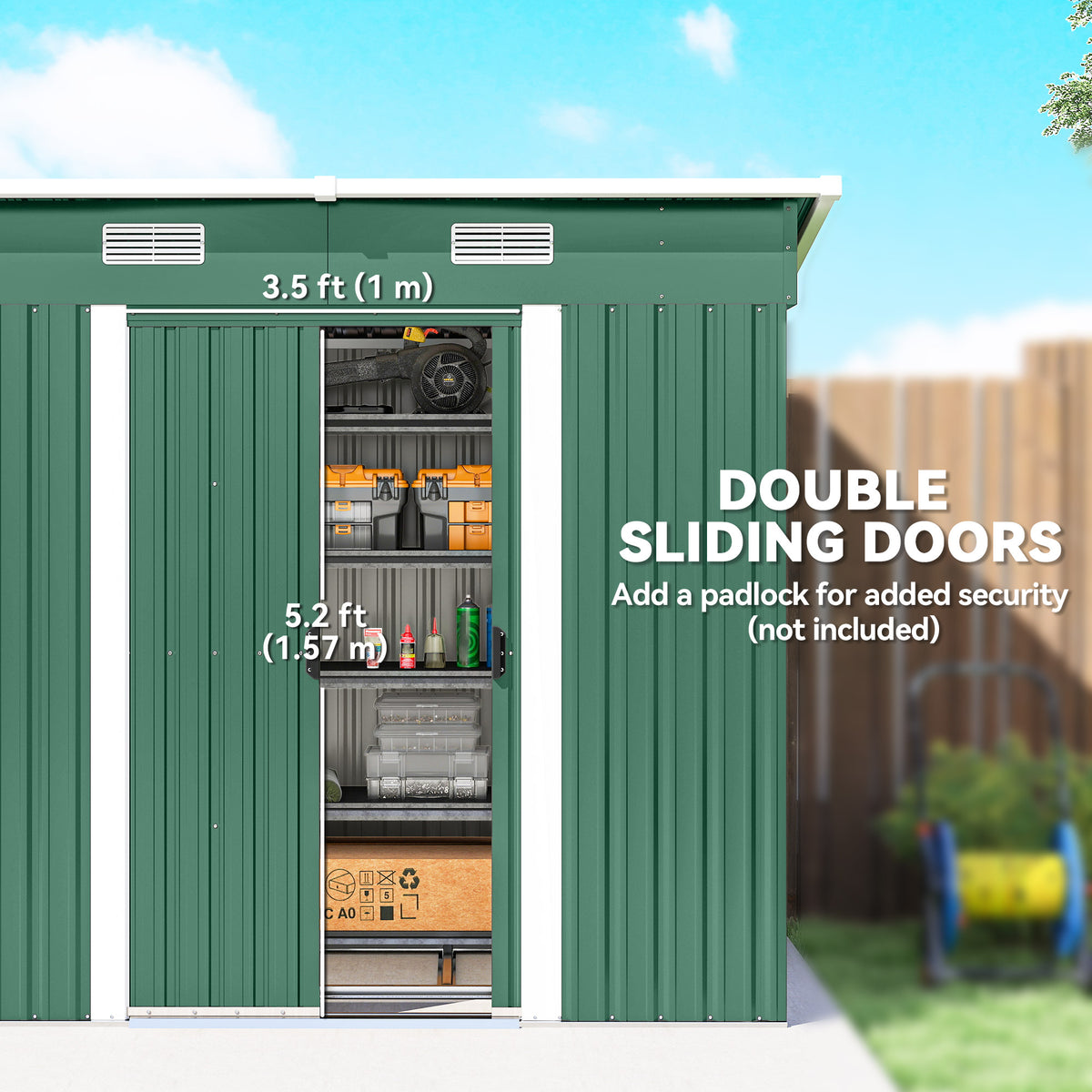 7'x 4' Metal Patio Storage Shed Garden Lockable Shed Tool Utility Storage Unit – 79.9" L x 51.2" W x 71.7" H – Green