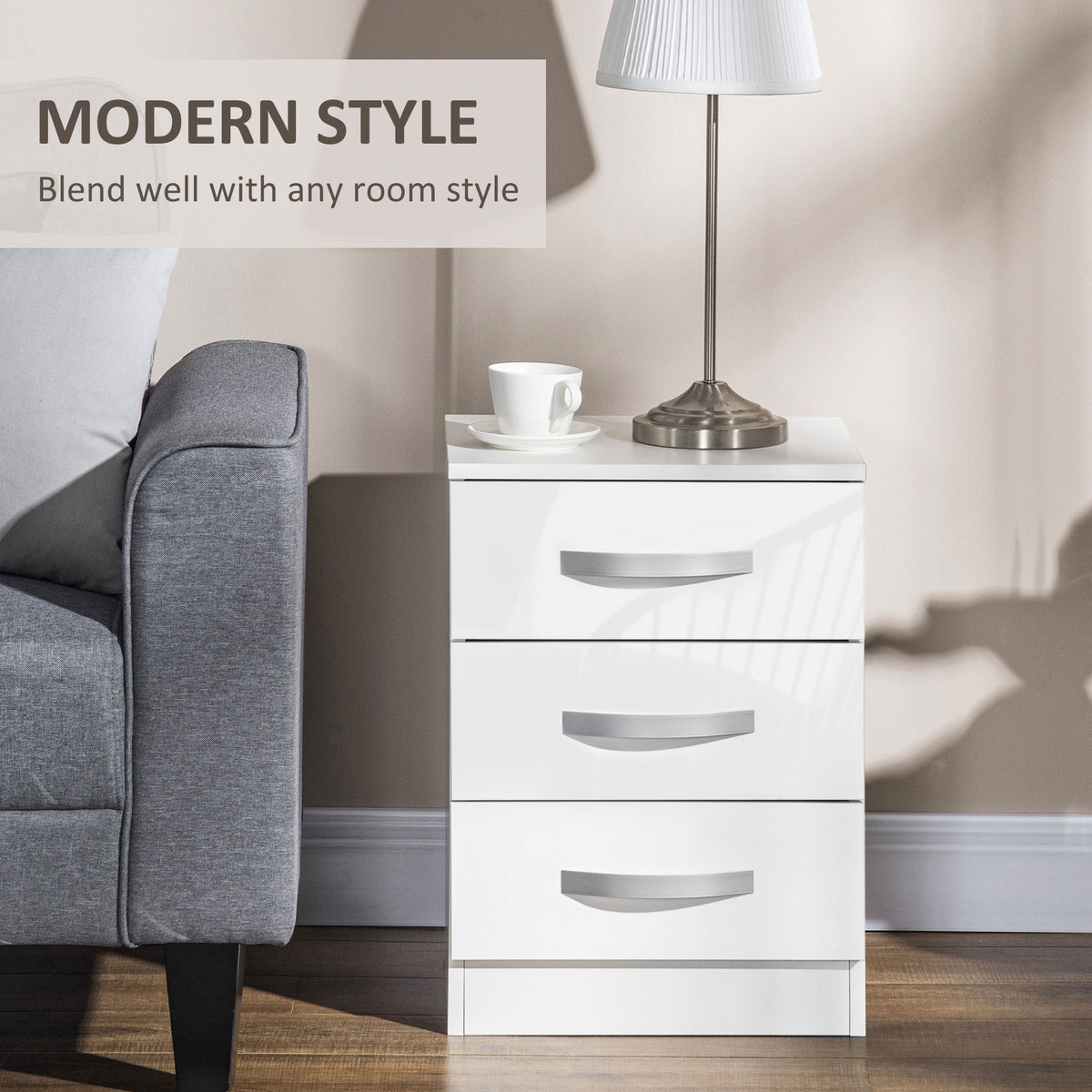 High Gloss Multi-Drawer Nightstands, Set of 2 – 16"W x 22"H