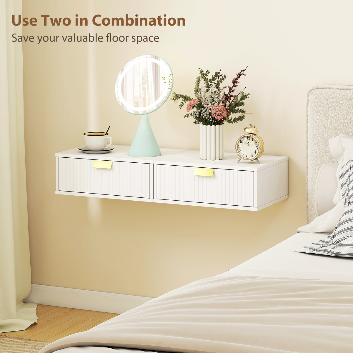 Floating Nightstands with Wave Drawer, Set of 2 – 16"W x 6"H