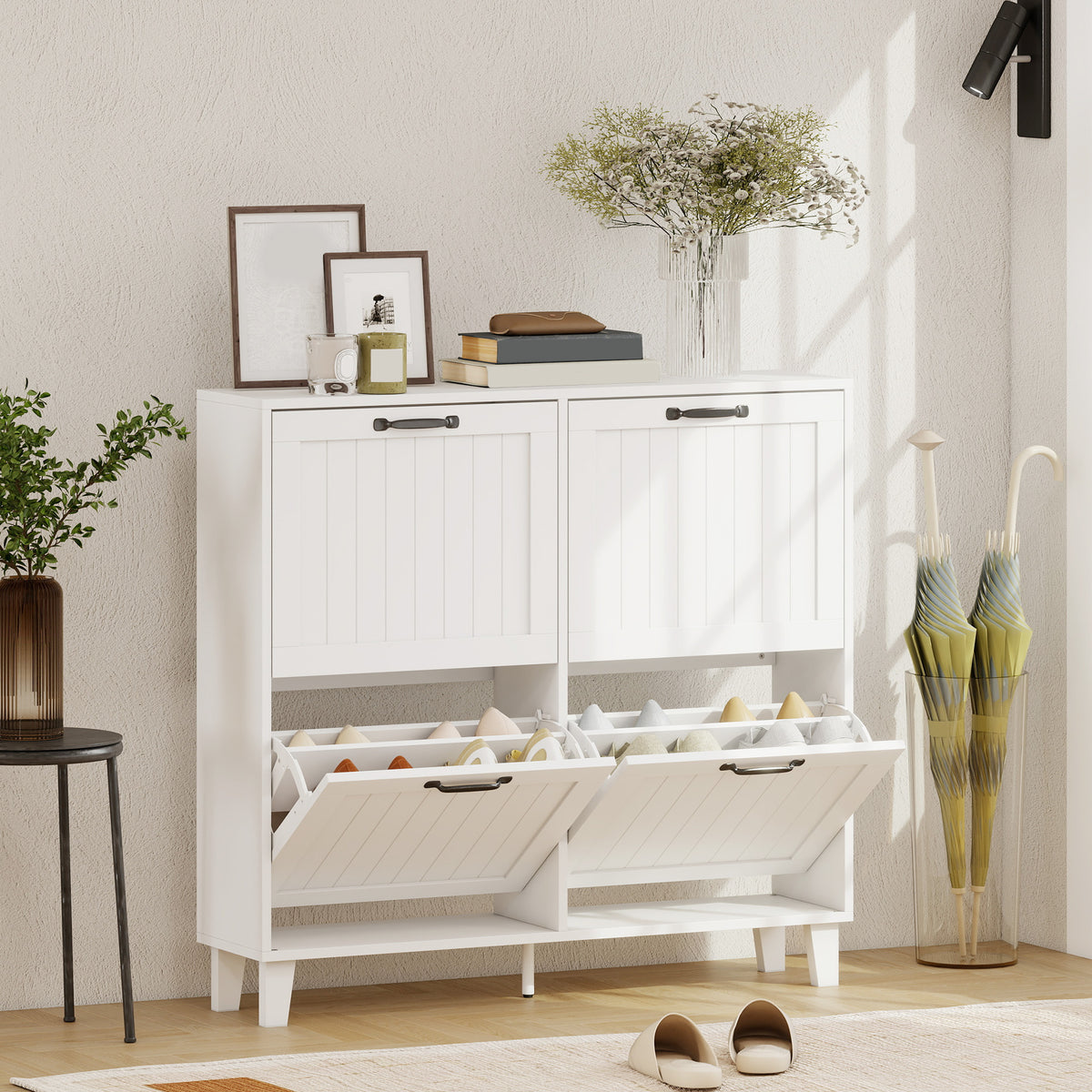 Shoe Cabinet with 4 Flip Drawers – 39"W x 37"H