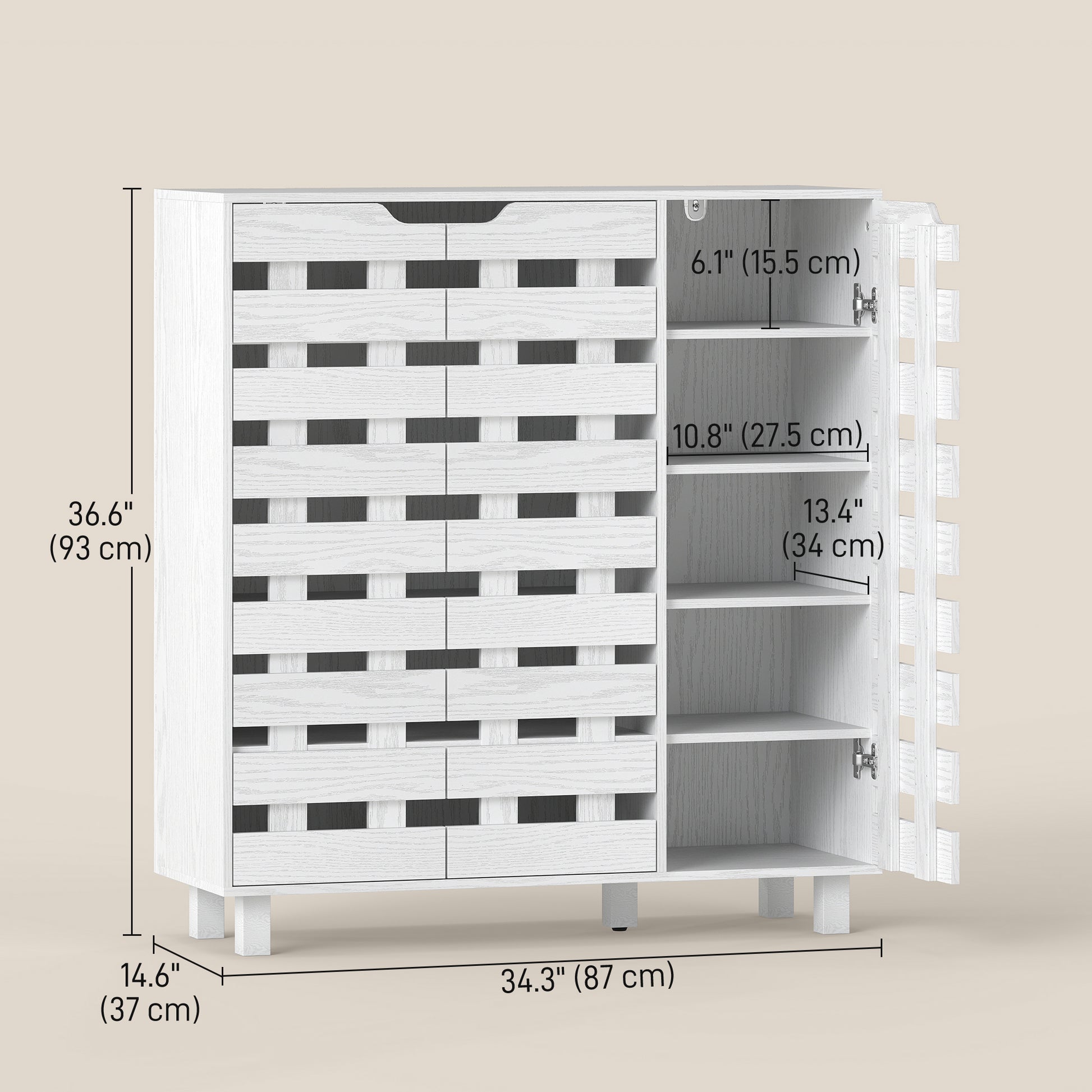 HOMCOM White 20-Pair Entryway Shoe Cabinet with Ventilated Adjustable Shelves