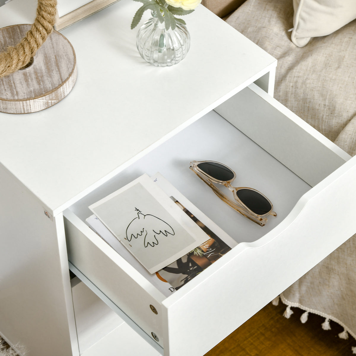 3-Drawer Nightstand with Wood Legs – 16"W x 27"H