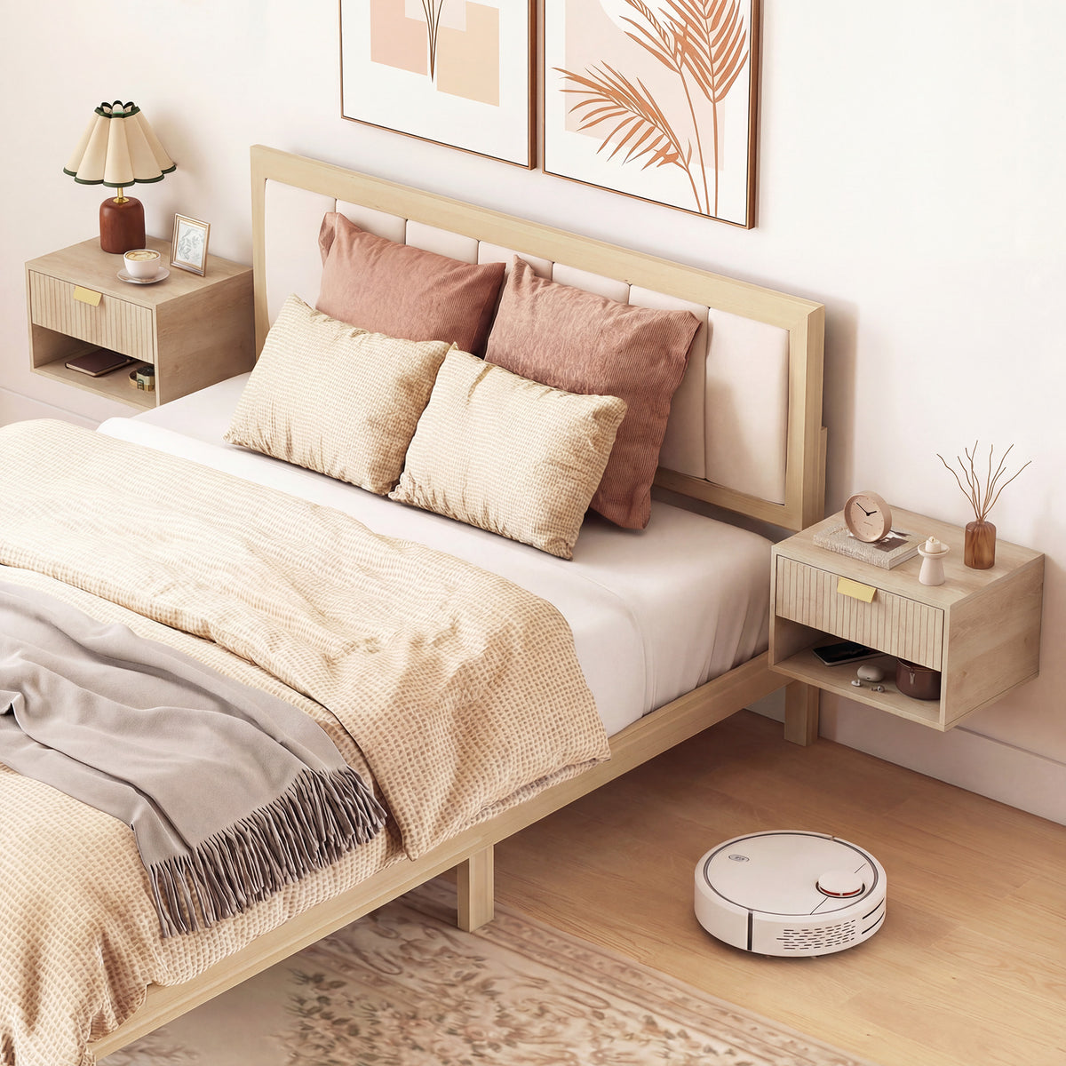 Floating Nightstands with Fluted Drawer, Set of 2 – 16"W x 10"H