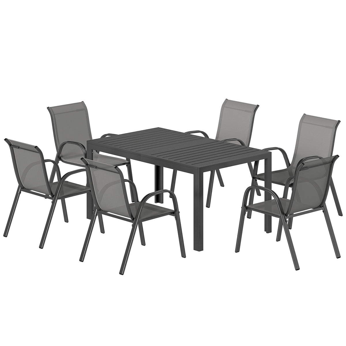 7 Pieces Outdoor Dining Set for 6, Patio Furniture Set with Rectangular Patio Table and Stackable Chairs