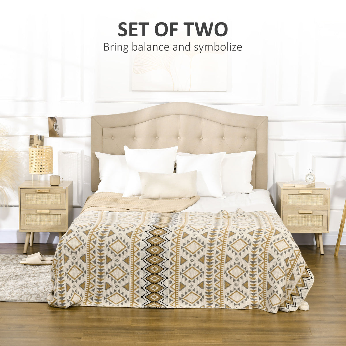 Boho Nightstands with 2 Drawers, Set of 2 – 16"W x 22"H