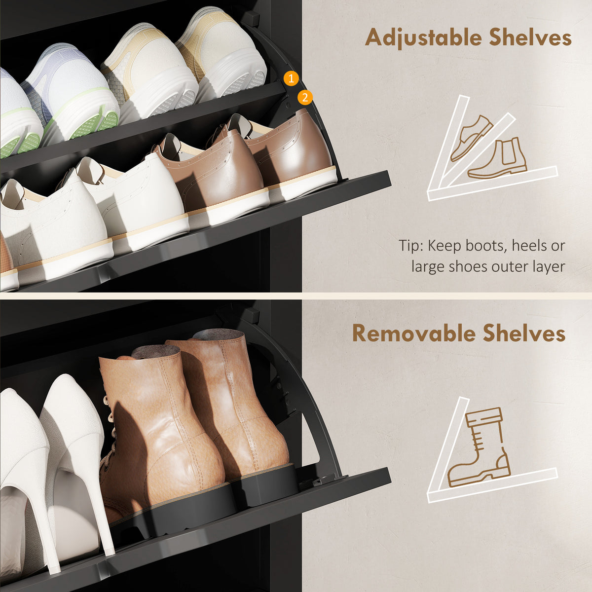 Shoe Storage Cabinet with 3 Flip Drawers – 28"W x 44"H