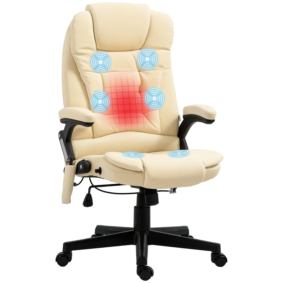 Heated Massage Office Chair, Adjustable High Back Leather Vibrating Executive Chair, Beige