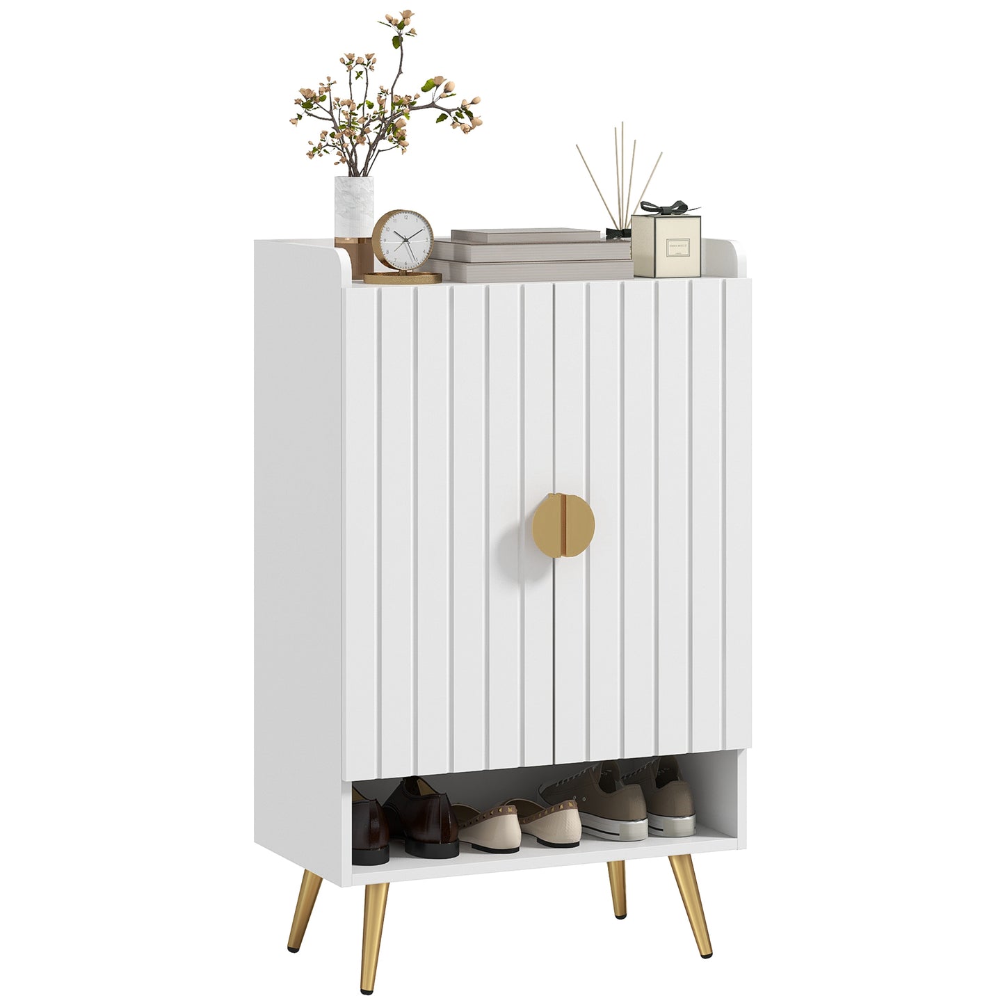 HOMCOM Narrow Entryway Shoe Cabinet, Adjustable Shelves, Open Storage, Holds 15 Pairs, White