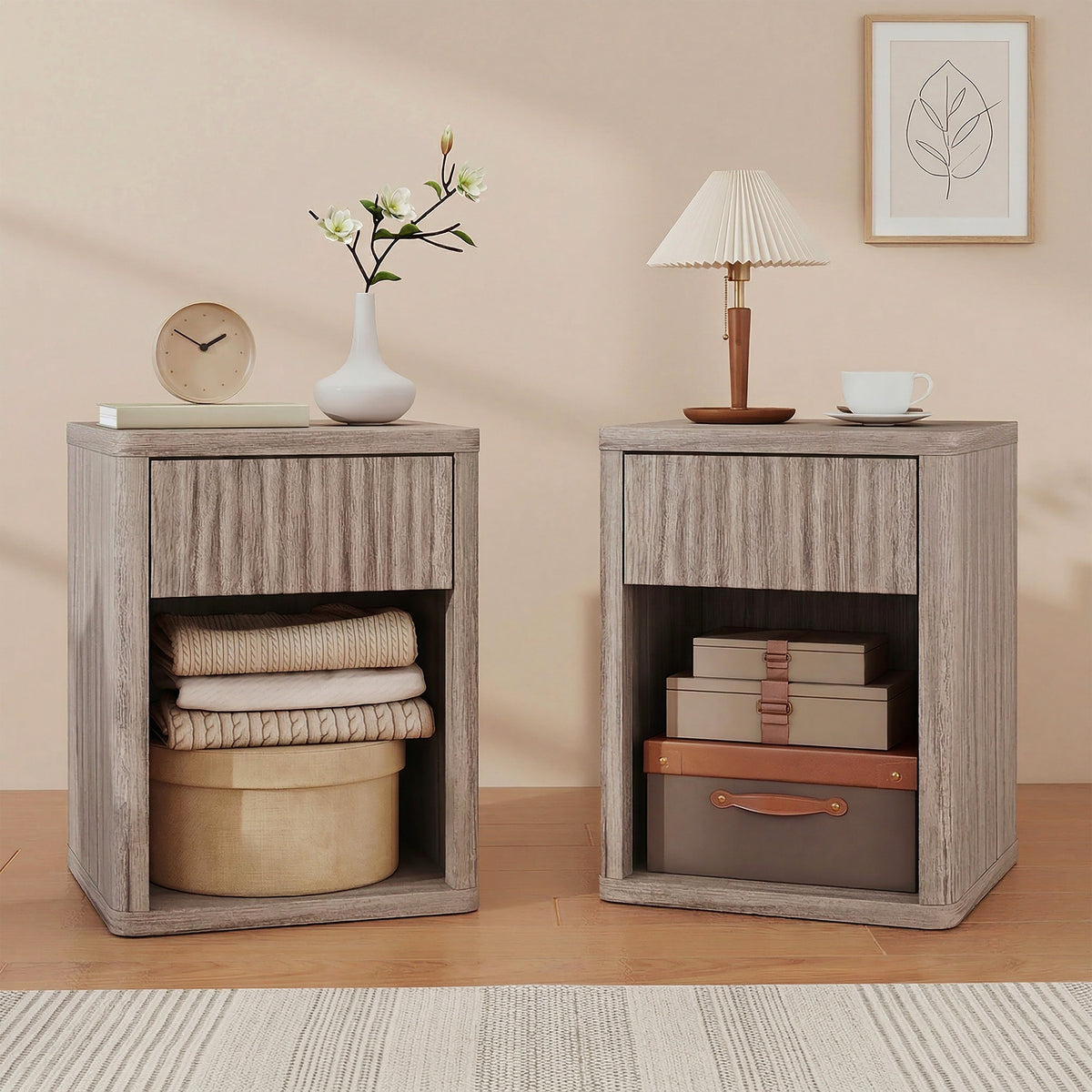 Nightstands with Drawer and Open Shelf, Set of 2 – 16"W x 20"H