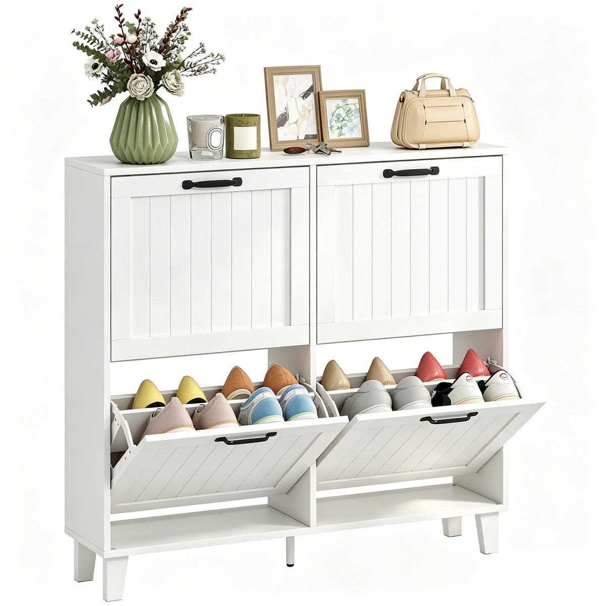 Shoe Cabinet with 4 Flip Drawers – 39"W x 37"H