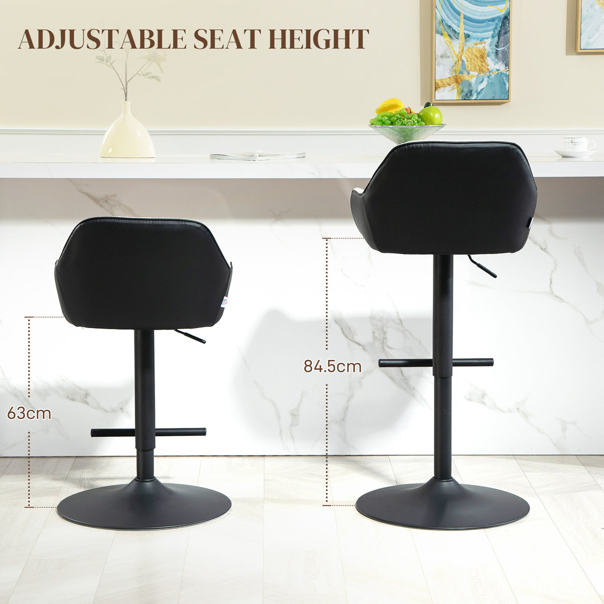 Linen-Look Swivel Bar Stools with Back, Armrests and Footrest, Set of 2
