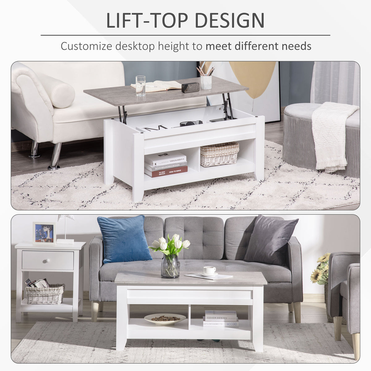 Lift-Top Coffee Table with Hidden Storage and Open Shelves
