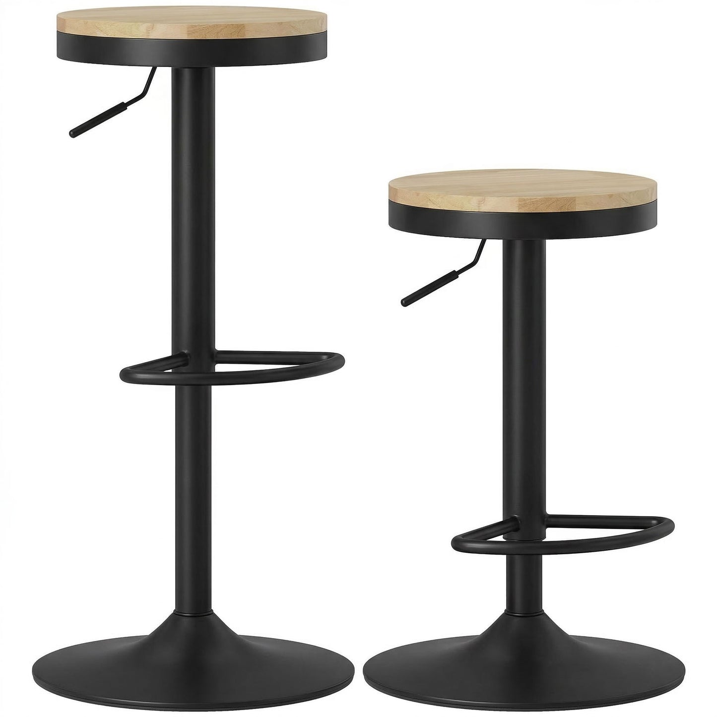 HOMCOM Barstools Set 2 Swivel Adjustable Height Natural Wood Black