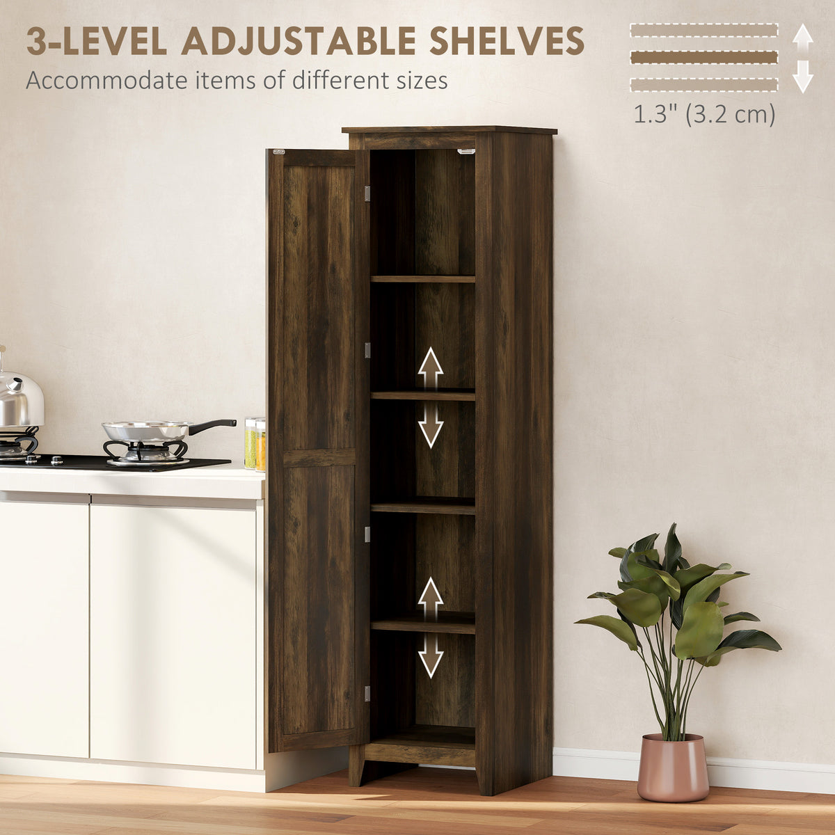 Farmhouse Kitchen Pantry Storage Cabinet with Barn Door – 17"W x 67"H