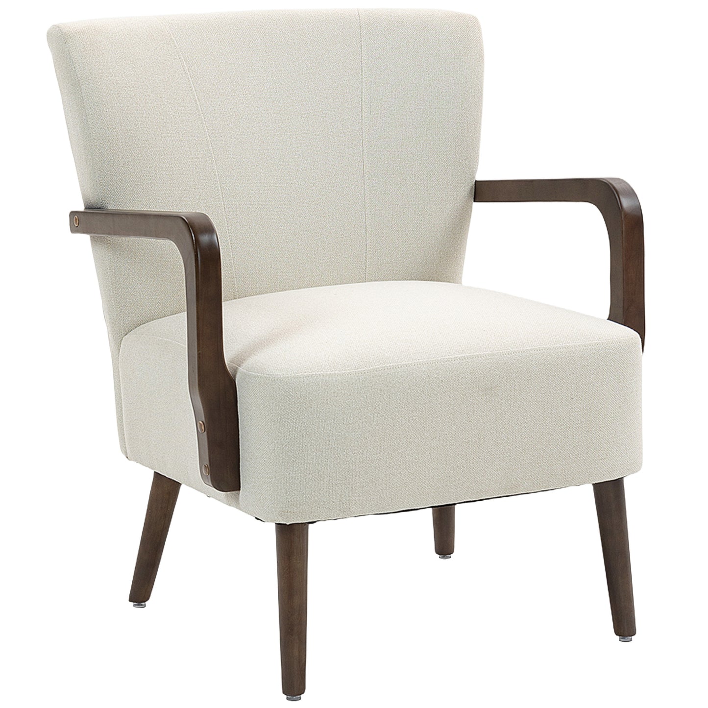HOMCOM Cream White Linen Fabric Accent Chair, Wooden Legs, Thick Padded Comfort