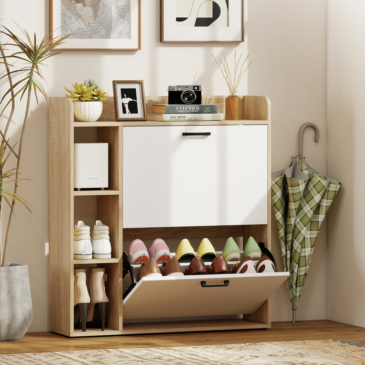 Shoe Cabinet with 2 Flip Drawers – 33"W x 36"H