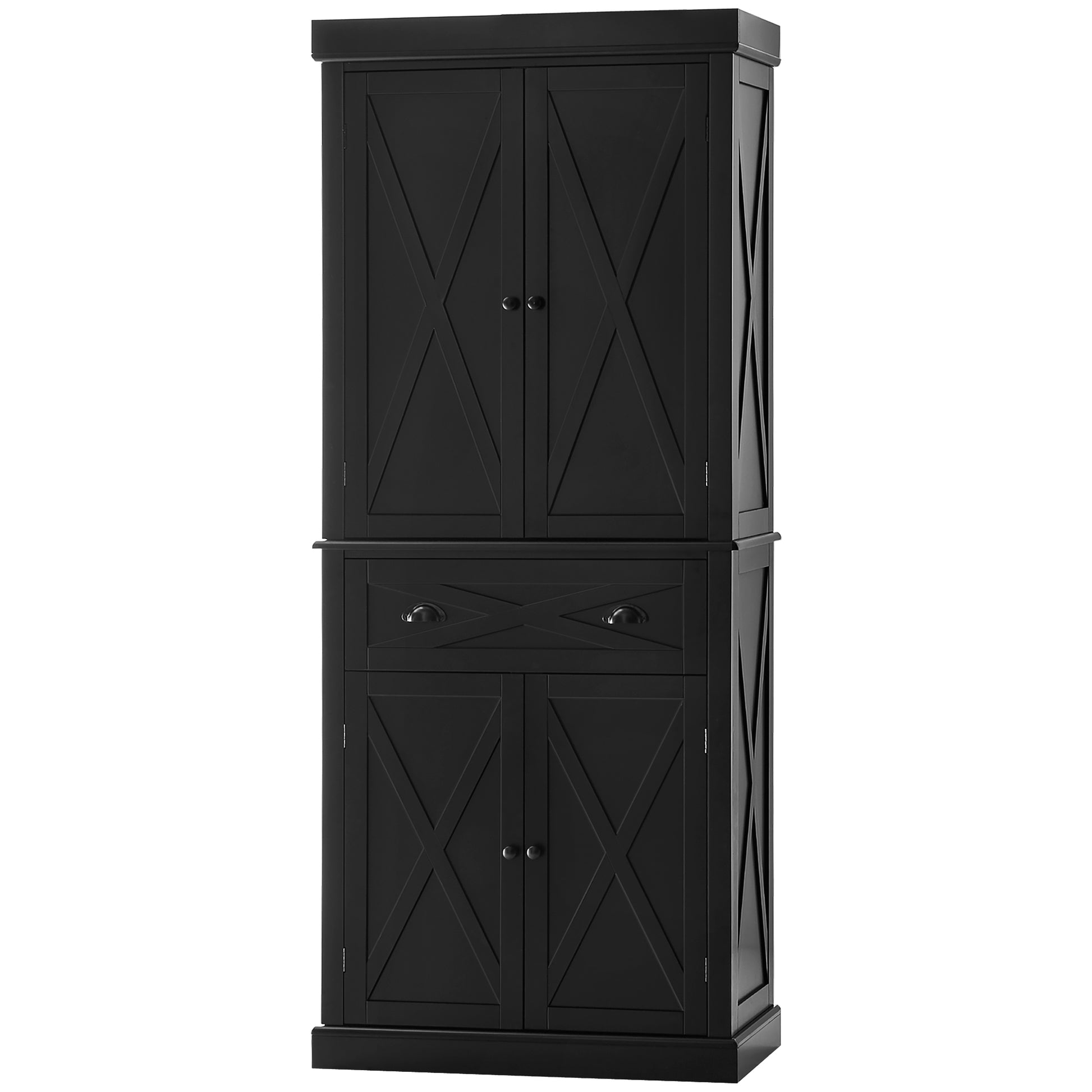 HOMCOM 72.5" Kitchen Pantry Cabinet 4 Doors Drawer Black