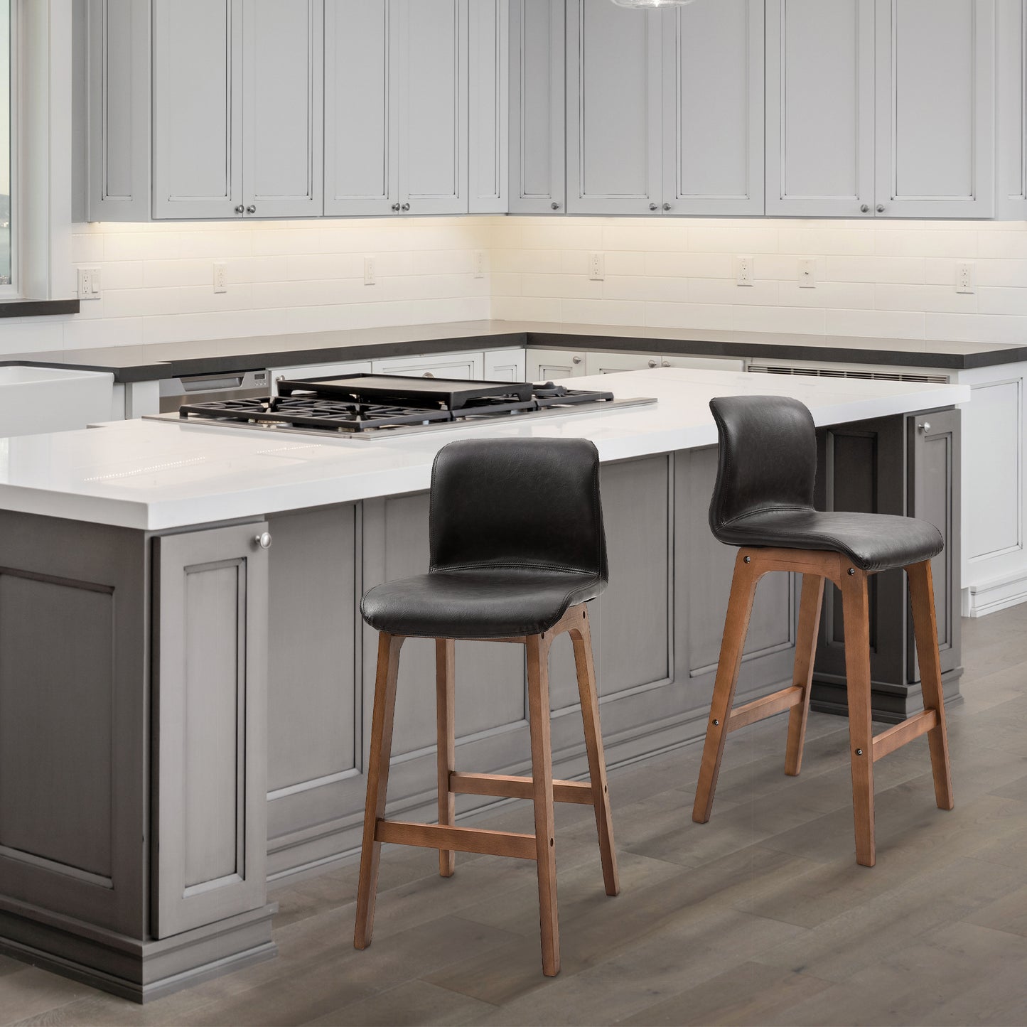 HOMCOM Modern Counter Height Bar Stools, Brown Faux Leather, Two-Piece Set