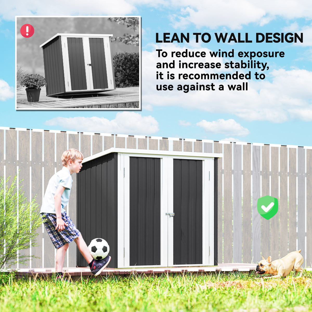 5x3 Lean to Shed with Lockable Door, Durable Metal Shed for Garden, Patio, Lawn