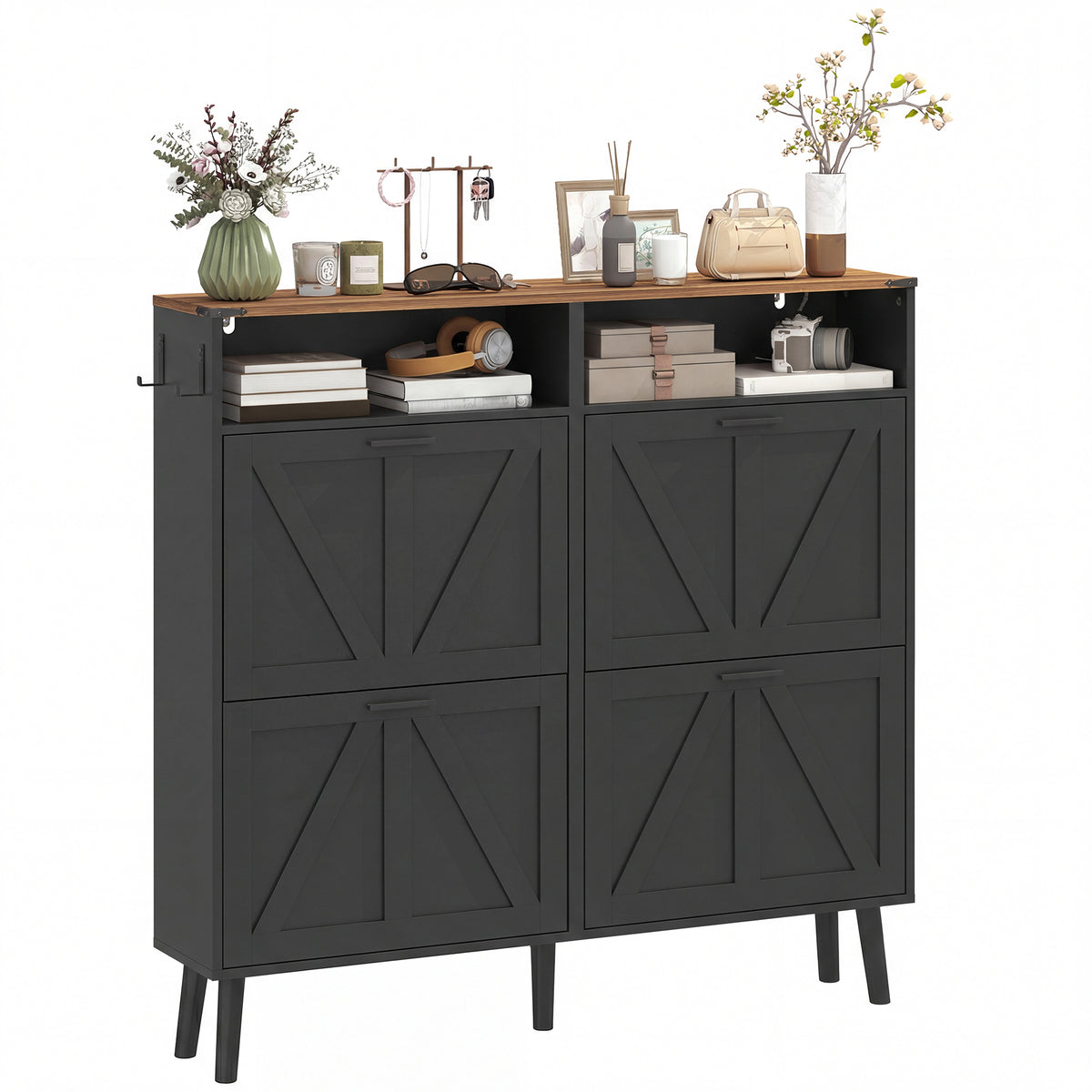 Shoe Storage Cabinet with 4 Flip Drawers – 47"W x 45"H
