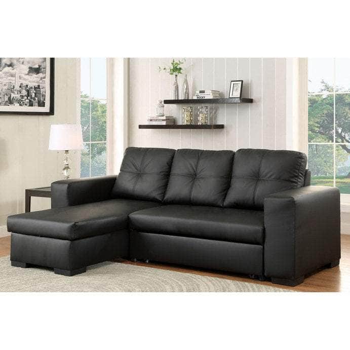 Tufted Faux Leather Sleeper Sectional Sofa Bed