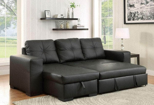 Tufted Faux Leather Sleeper Sectional Sofa Bed